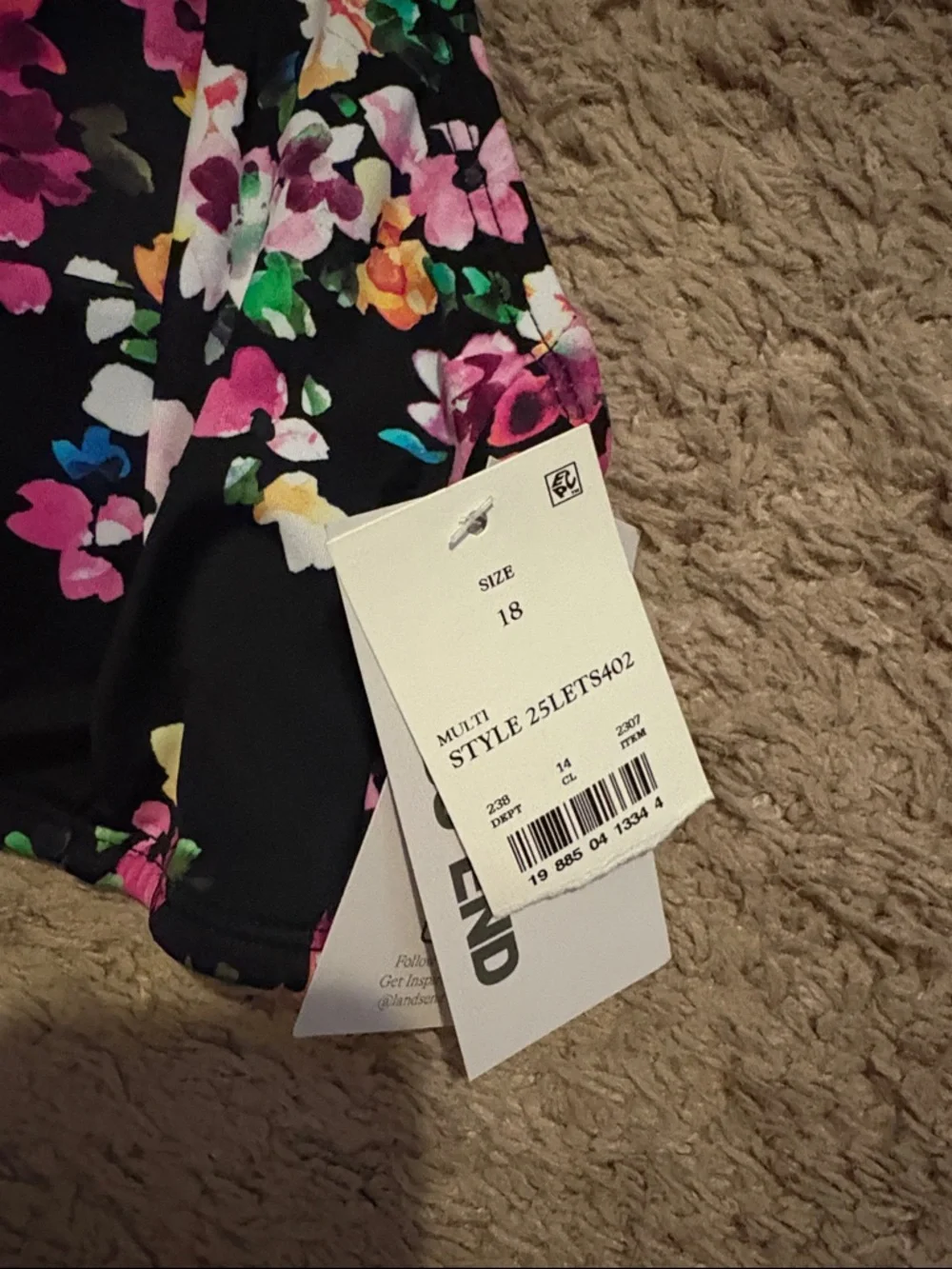 Lands' End Black Floral Bikini Top with Pink Yellow and White Accents - Picture 2 of 2